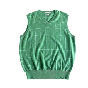 Peter Millar Green Merino Wool Sweater Vest Large Checks Golfing Preppy